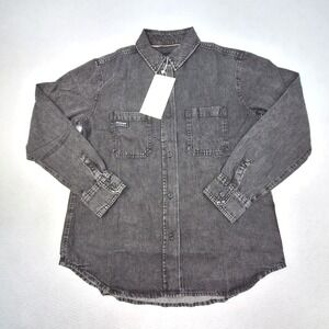 Wildfang Essential Denim Work Shirt Womens XS Black Long Sleeve Grunge Utility